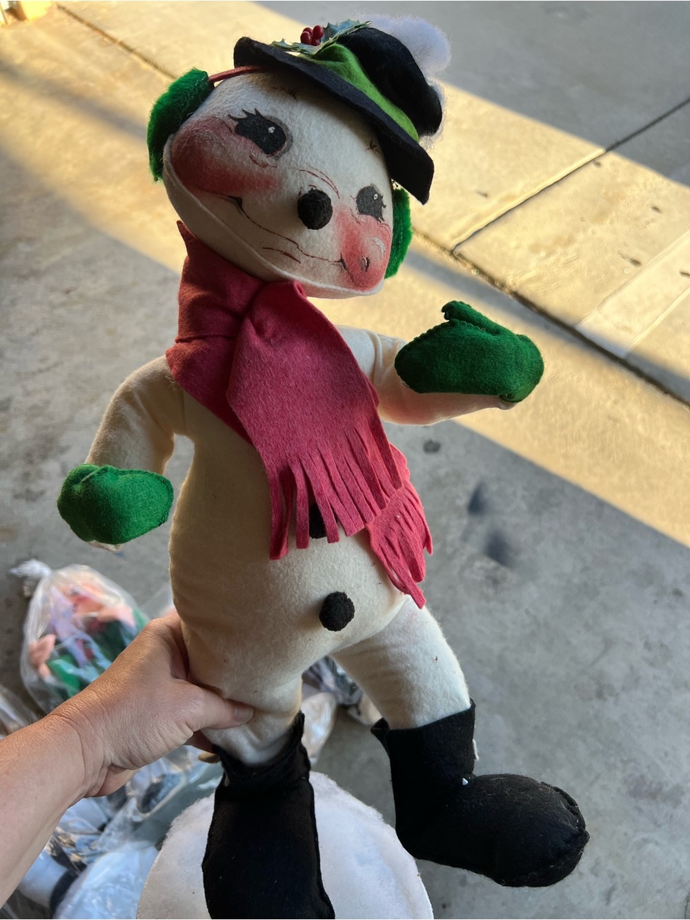 Annalee Plush Snowman Doll with red Scarf and Green Mittens